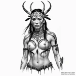 A fierce amazon warrior, her body painted wit… — эскиз тату (№1750259116_0, 18.06.2025 15:05) — Tatufoto.com