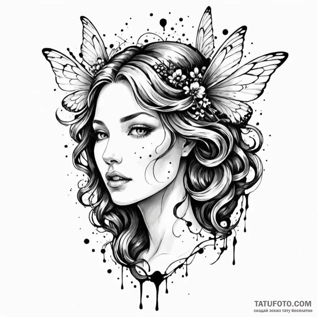 The goddess of rumor, her mouth is a hive of... - эскиз тату (№1750259306_0, 18.06.2025 15:08) — Tatufoto.com