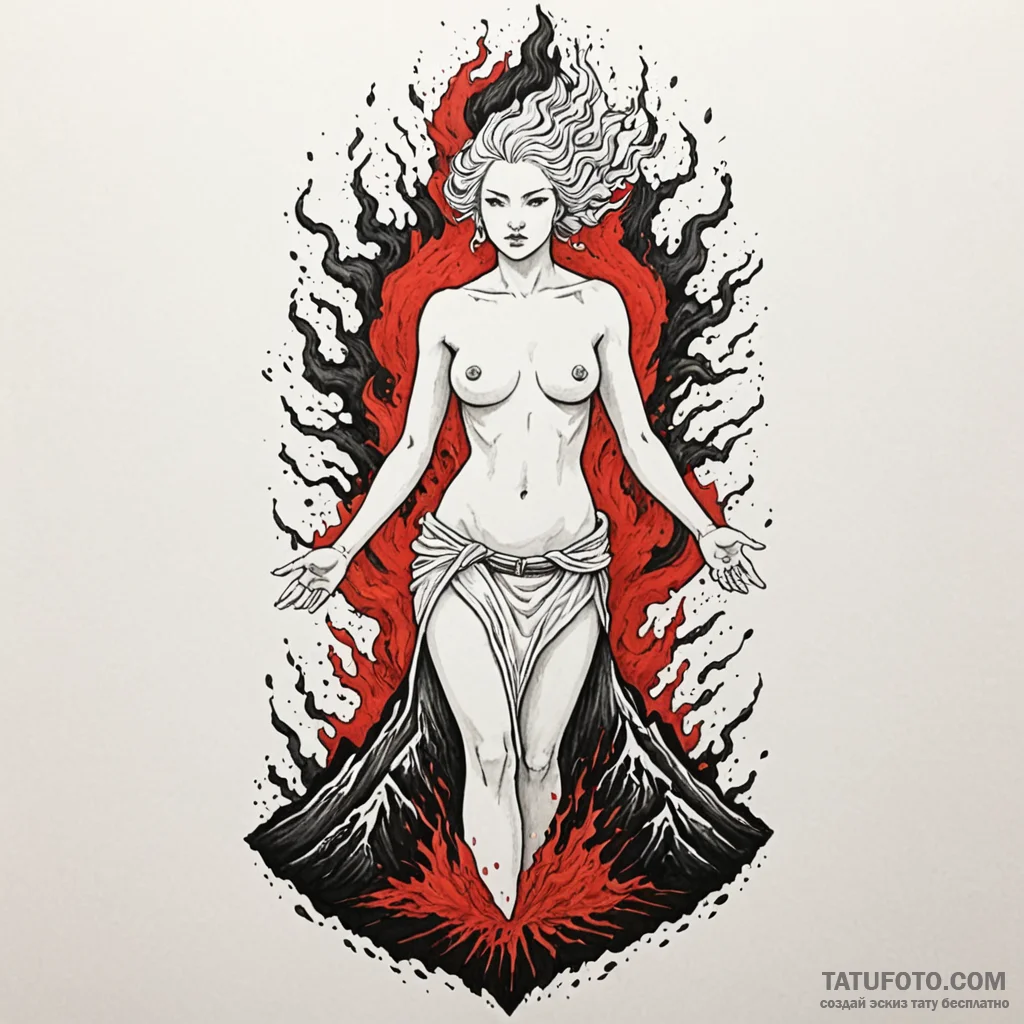 A powerful goddess of the volcano, her rage i... - эскиз тату (№1750260639_0, 18.06.2025 15:30) — Tatufoto.com