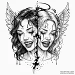 A woman’s face split in half, one side a cryi… — эскиз тату (№1750260766_0, 18.06.2025 15:32) — Tatufoto.com