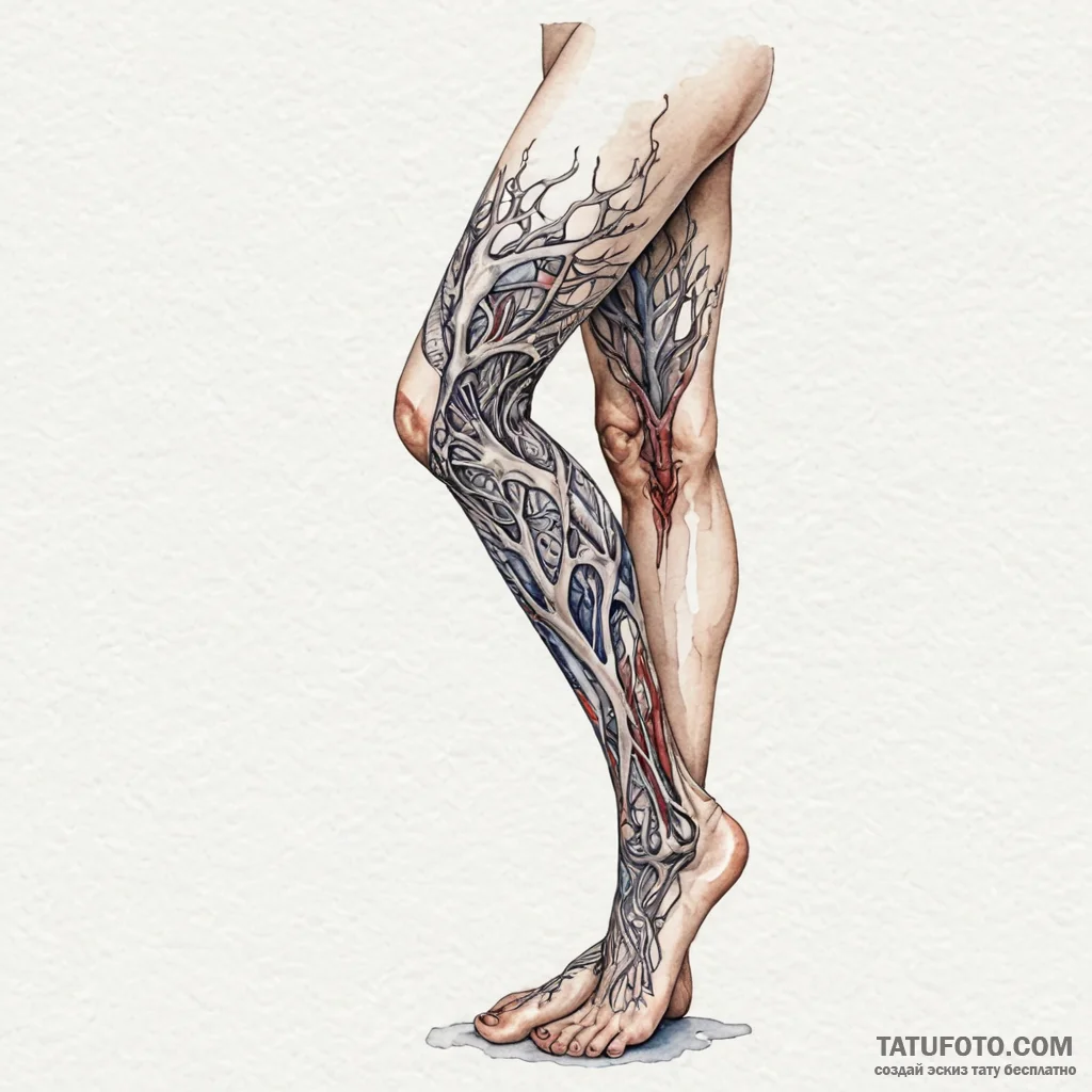 A woman's leg, one half is flesh and skin, th... - эскиз тату (№1750261017_0, 18.06.2025 15:36) — Tatufoto.com