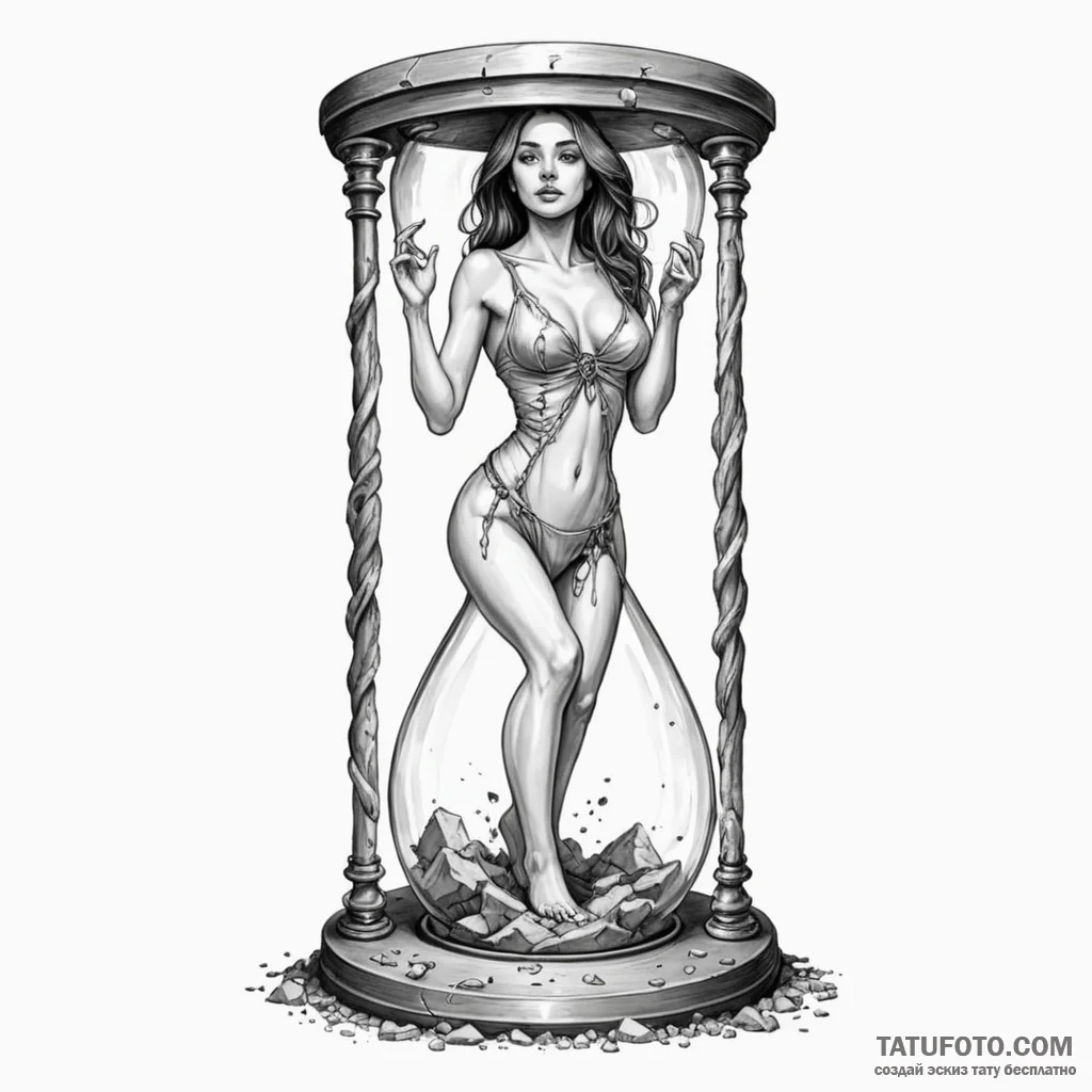 A woman trapped in an hourglass, young and vi... - эскиз тату (№1750261522_0, 18.06.2025 15:45) — Tatufoto.com