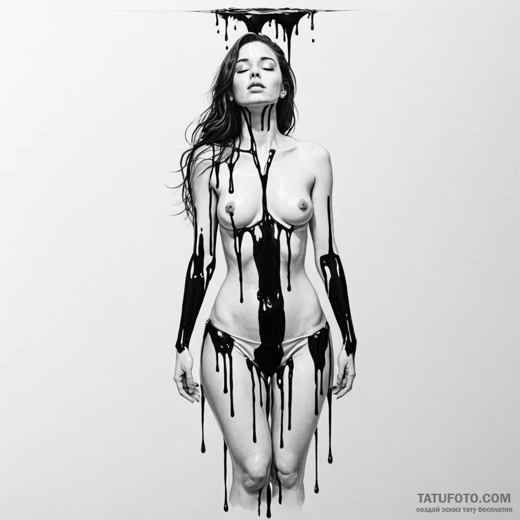 A woman's body, half submerged in clear water... - эскиз тату (№1750261775_0, 18.06.2025 15:49) — Tatufoto.com