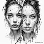 A portrait where one side of the face is phot… — эскиз тату (№1750261838_0, 18.06.2025 15:50) — Tatufoto.com