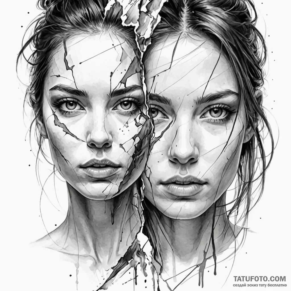 A portrait where one side of the face is phot... - эскиз тату (№1750261838_0, 18.06.2025 15:50) — Tatufoto.com