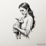 A woman tenderly holding a lamb, while a shad… — эскиз тату (№1750261903_0, 18.06.2025 15:51) — Tatufoto.com