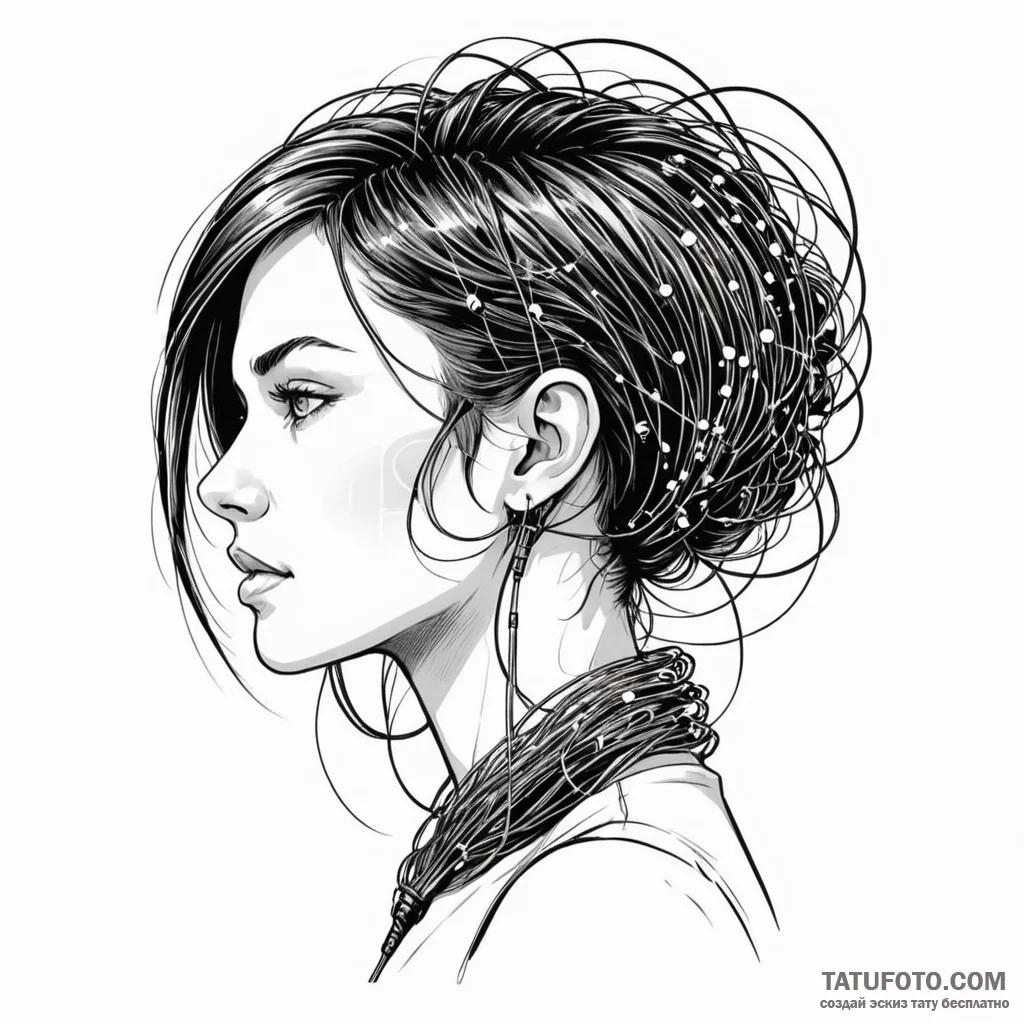 Graphic novel style, a female hacker with dat... - эскиз тату (№1750262534_0, 18.06.2025 16:02) — Tatufoto.com