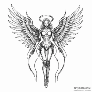 A biomechanical angel, her wings are made of... - эскиз тату (№1750262663_0, 18.06.2025 16:04) — Tatufoto.com