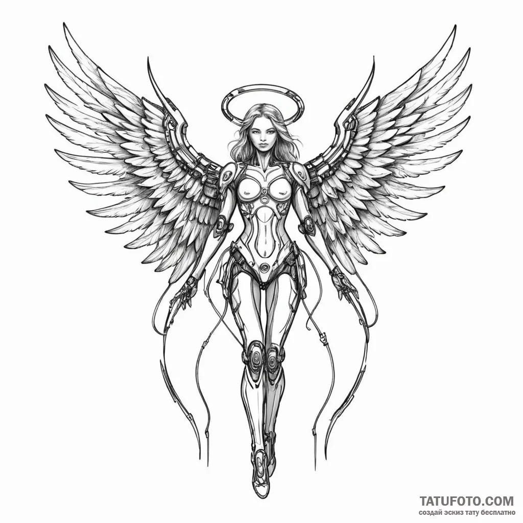 A biomechanical angel, her wings are made of... - эскиз тату (№1750262663_0, 18.06.2025 16:04) — Tatufoto.com