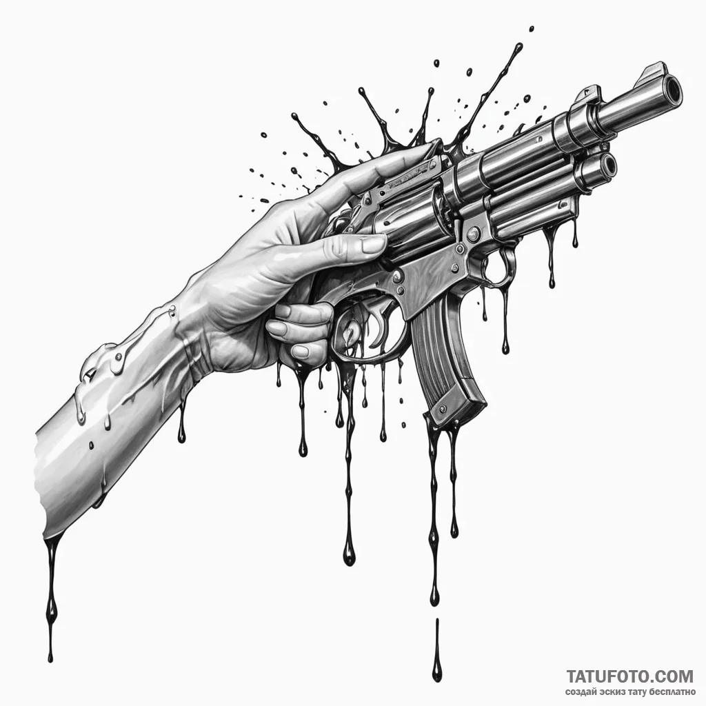 A woman's hand morphing into a complex weapon... - эскиз тату (№1750262789_0, 18.06.2025 16:06) — Tatufoto.com