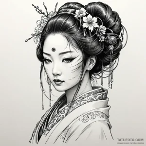 A beautiful geisha-bot, her face is perfect p... - эскиз тату (№1750263422_0, 18.06.2025 16:17) — Tatufoto.com