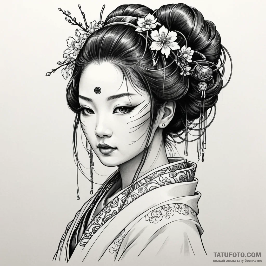 A beautiful geisha-bot, her face is perfect p... - эскиз тату (№1750263422_0, 18.06.2025 16:17) — Tatufoto.com