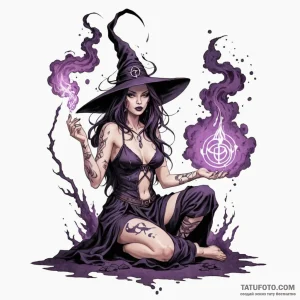 A provocative witch casting a spell, runes gl... - эскиз тату (№1750263738_0, 18.06.2025 16:22) — Tatufoto.com