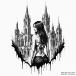 A woman’s back covered in a tattoo of a haunt… — эскиз тату (№1750263801_0, 18.06.2025 16:23) — Tatufoto.com
