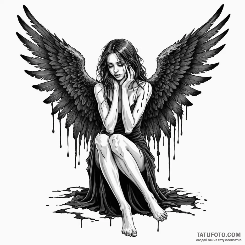 A dark angel with tattered black wings, weepi... - эскиз тату (№1750264242_0, 18.06.2025 16:30) — Tatufoto.com