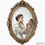 A woman looking into a baroque mirror, but he… — эскиз тату (№1750264430_0, 18.06.2025 16:33) — Tatufoto.com