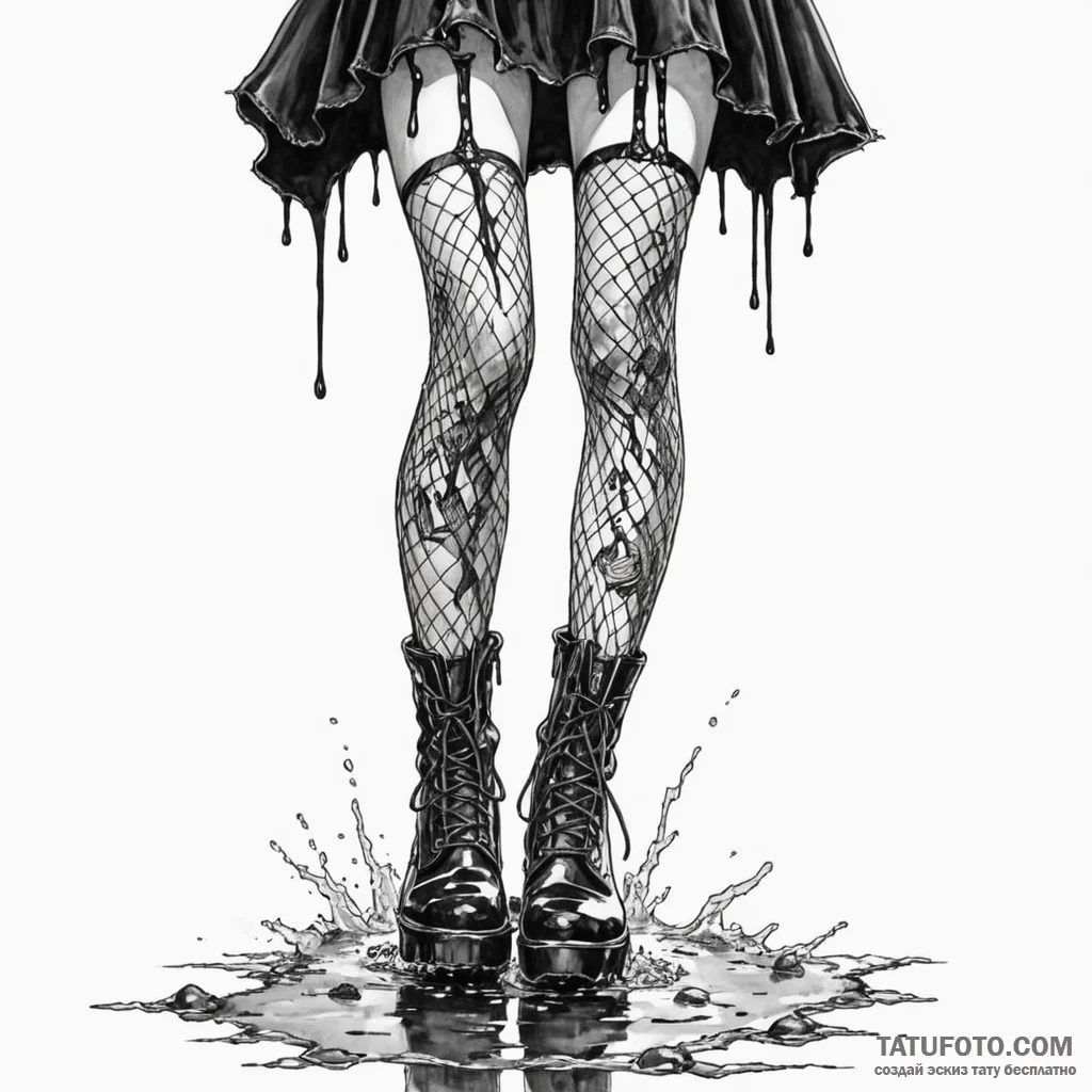 A woman's legs in torn fishnet stockings and... - эскиз тату (№1750264556_0, 18.06.2025 16:35) — Tatufoto.com