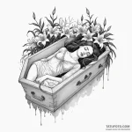 A beautiful woman asleep in a coffin, surroun… — эскиз тату (№1750264619_0, 18.06.2025 16:36) — Tatufoto.com