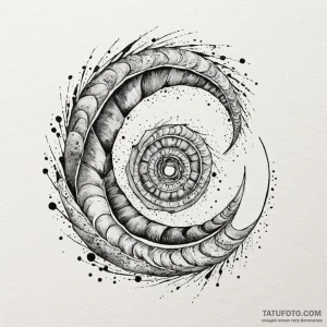 Etched relic spiraling into sky, ink illustra... - эскиз тату (№1750266219_0, 18.06.2025 17:03) — Tatufoto.com
