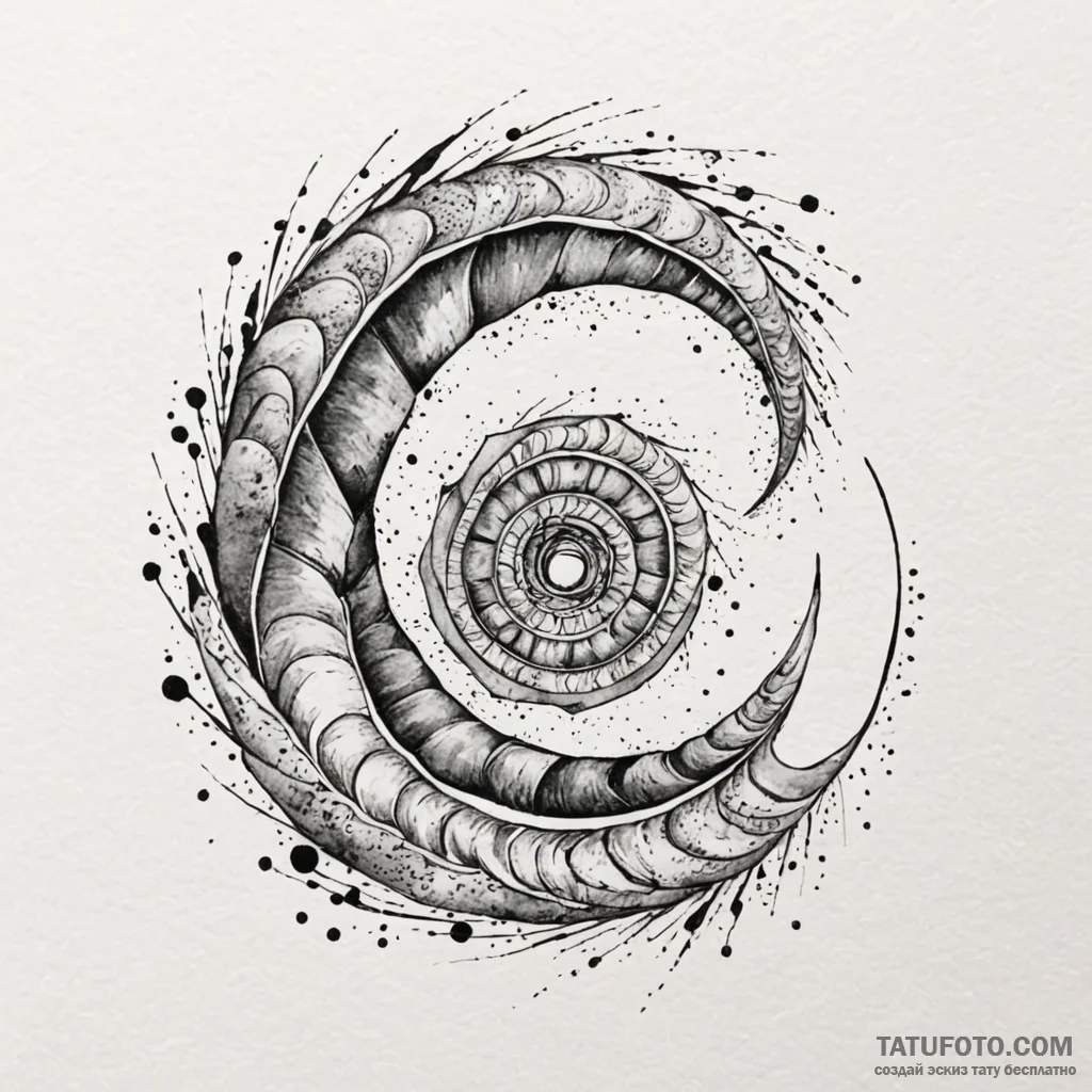 Etched relic spiraling into sky, ink illustra... - эскиз тату (№1750266219_0, 18.06.2025 17:03) — Tatufoto.com