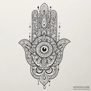 Hamsa, concept art for tattoo, minimalist app... - эскиз тату (№1750266285_0, 18.06.2025 17:04) — Tatufoto.com