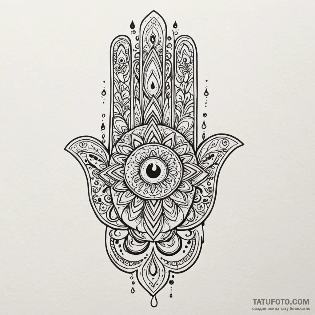 Hamsa, concept art for tattoo, minimalist app... - эскиз тату (№1750266285_0, 18.06.2025 17:04) — Tatufoto.com