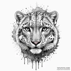 Snow leopard dissolving into a blizzard, tatt... - эскиз тату (№1750266351_0, 18.06.2025 17:05) — Tatufoto.com