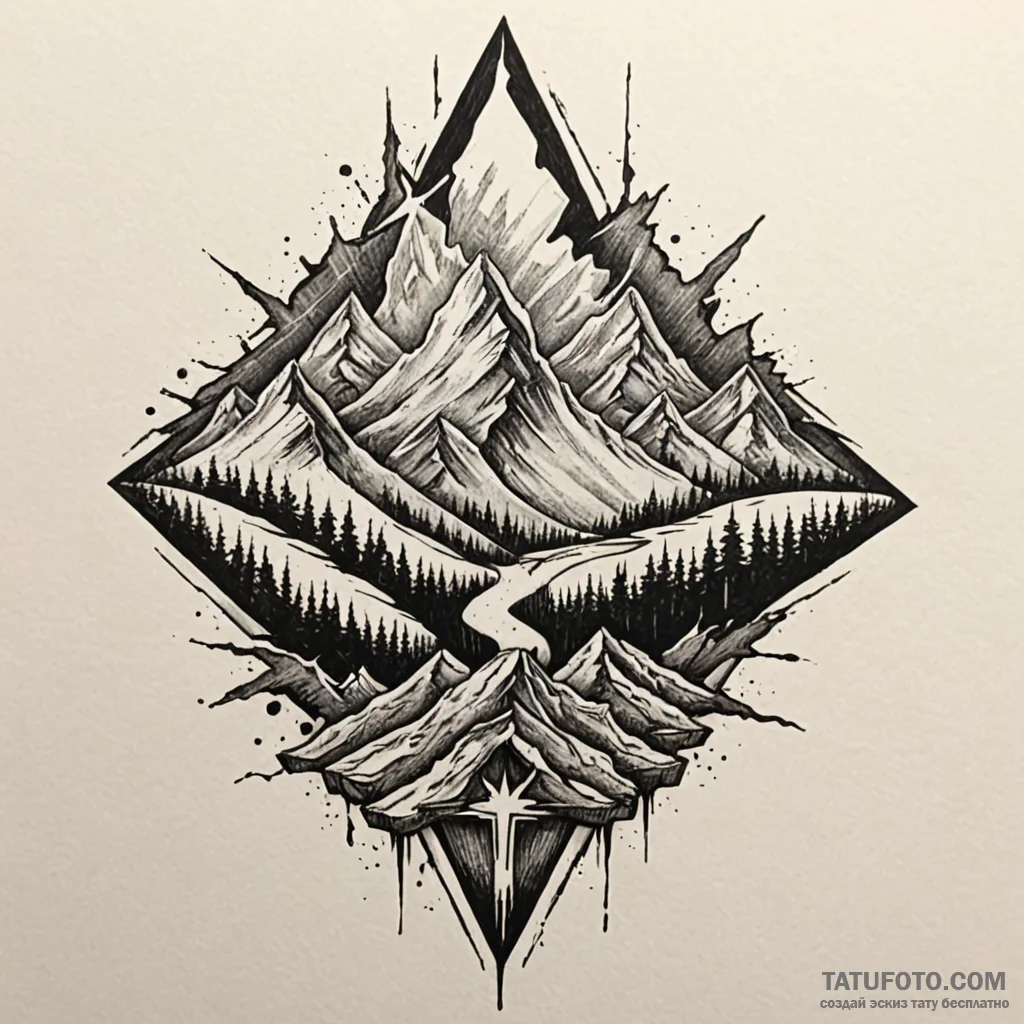 Mountain split by lightning, concept art for... - эскиз тату (№1750266936_0, 18.06.2025 17:15) — Tatufoto.com