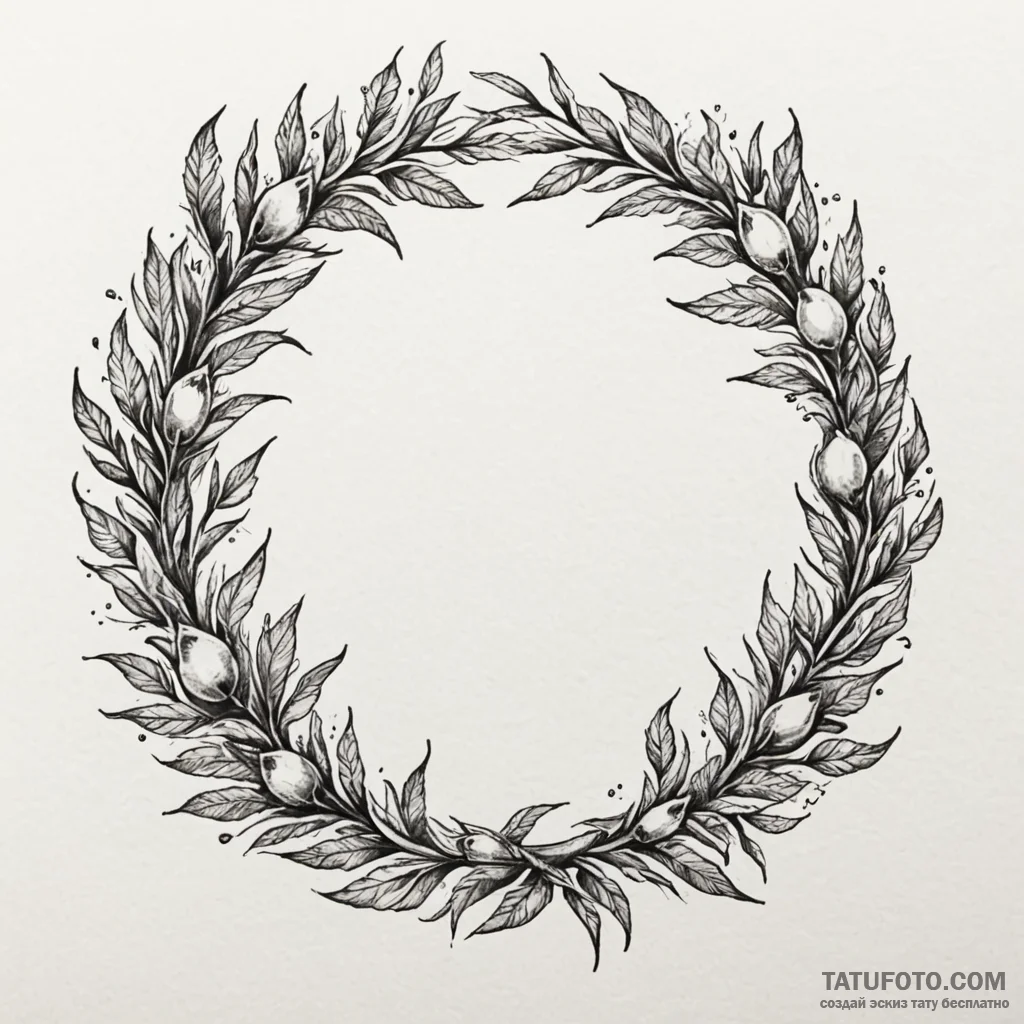 Laurel wreath made of thorny branches, tattoo... - эскиз тату (№1750267001_0, 18.06.2025 17:16) — Tatufoto.com