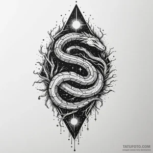 Meteor serpent crowned with roots, ink illust... - эскиз тату (№1750267067_0, 18.06.2025 17:17) — Tatufoto.com