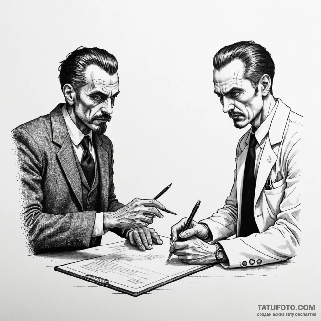 Doctor faustus signing a contract with a shad... - эскиз тату (№1750267261_0, 18.06.2025 17:21) — Tatufoto.com