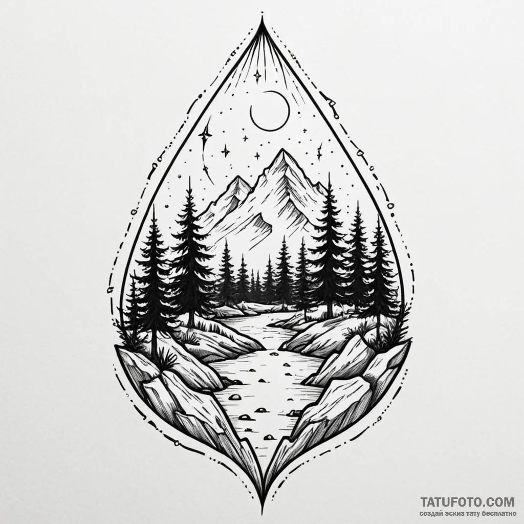 Enchanted forest scene inside a crystal-clear... - эскиз тату (№1750267984_0, 18.06.2025 17:33) — Tatufoto.com