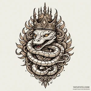 Hidden serpent crowned in bone, tattoo flash... - эскиз тату (№1750268764_0, 18.06.2025 17:46) — Tatufoto.com