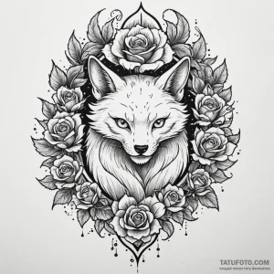 A kitsune with its nine tails, tattoo line ar... - эскиз тату (№1750268897_0, 18.06.2025 17:48) — Tatufoto.com