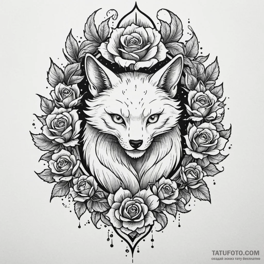 A kitsune with its nine tails, tattoo line ar... - эскиз тату (№1750268897_0, 18.06.2025 17:48) — Tatufoto.com