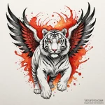 Angel tiger with fiery wings, tattoo line art… — эскиз тату (№1750269094_0, 18.06.2025 17:51) — Tatufoto.com