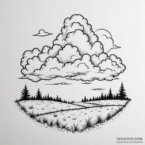 An azure sky with scattered fluffy white clou... - эскиз тату (№1750269223_0, 18.06.2025 17:53) — Tatufoto.com
