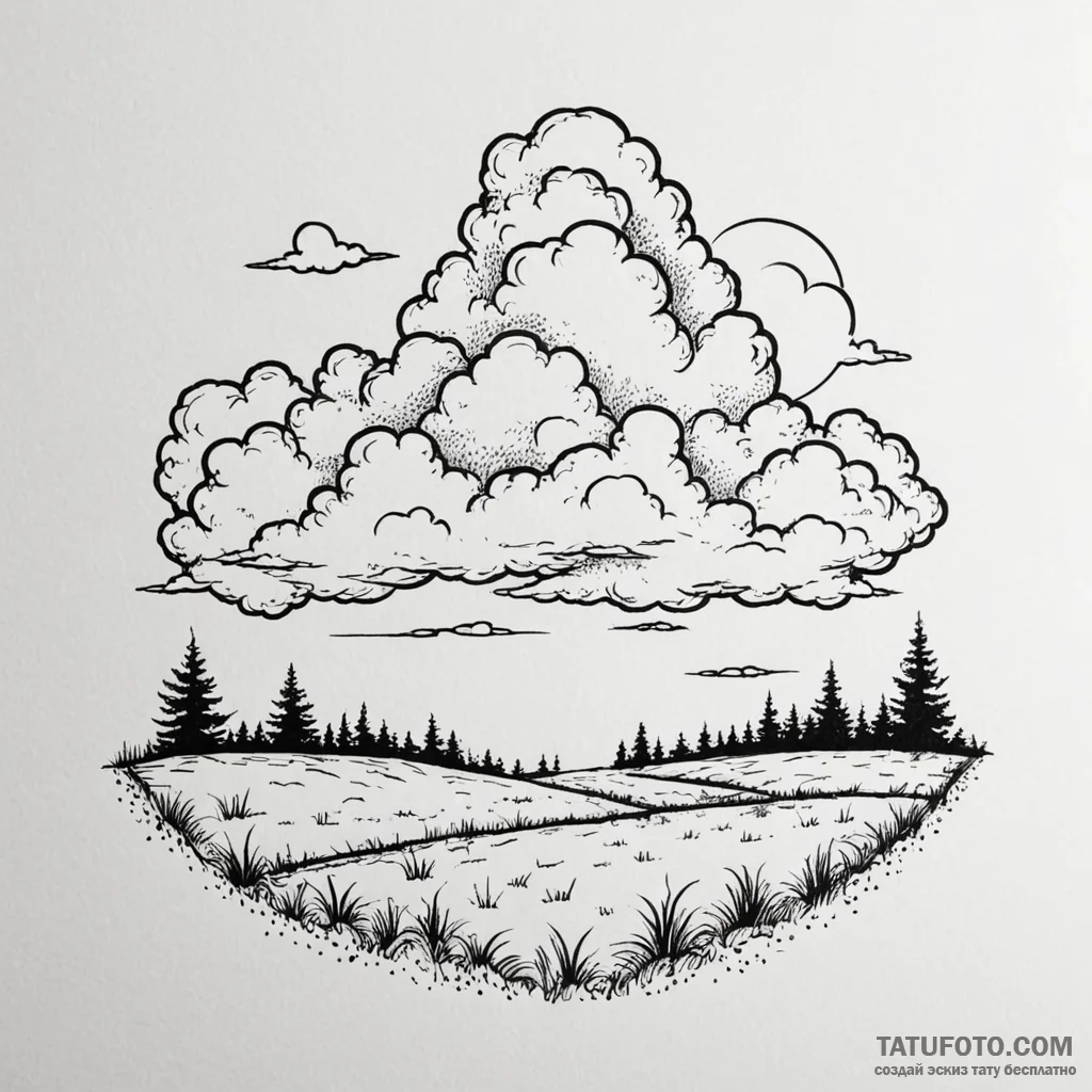 An azure sky with scattered fluffy white clou... - эскиз тату (№1750269223_0, 18.06.2025 17:53) — Tatufoto.com