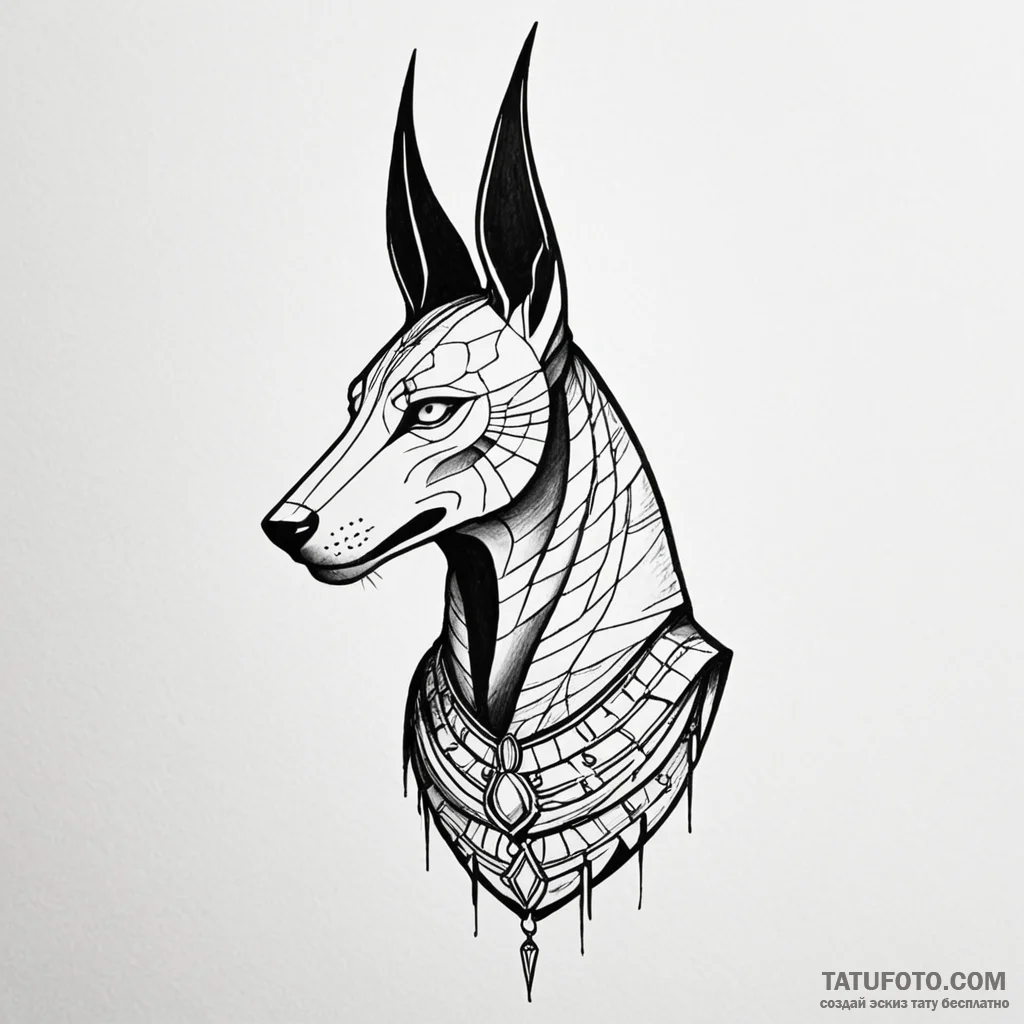 Anubis, tattoo drawing outline, minimalist ap... - эскиз тату (№1750269934_0, 18.06.2025 18:05) — Tatufoto.com
