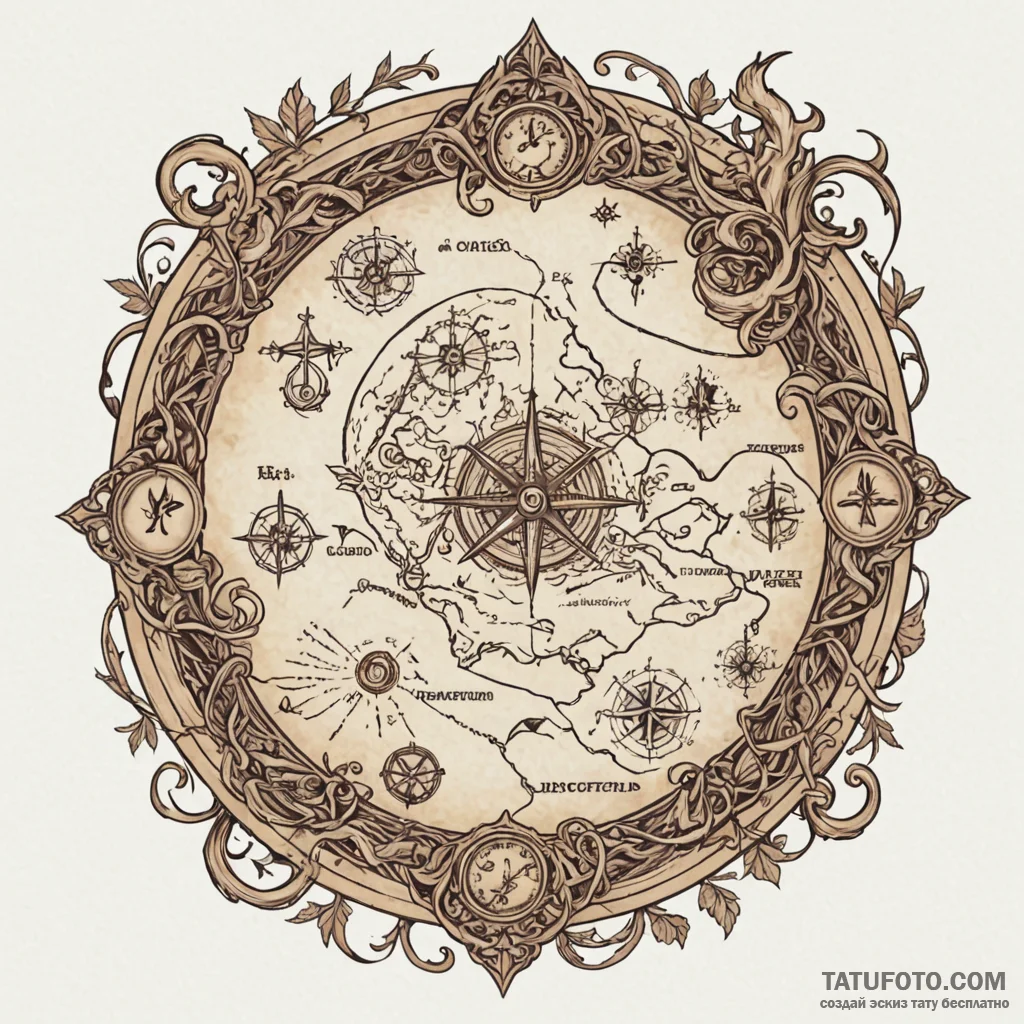 Treasure map burned at edges, concept art for... - эскиз тату (№1750270514_0, 18.06.2025 18:15) — Tatufoto.com