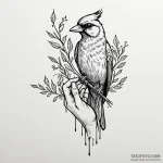 A whimsical bird perched on a hand, trusting,… — эскиз тату (№1750270644_0, 18.06.2025 18:17) — Tatufoto.com