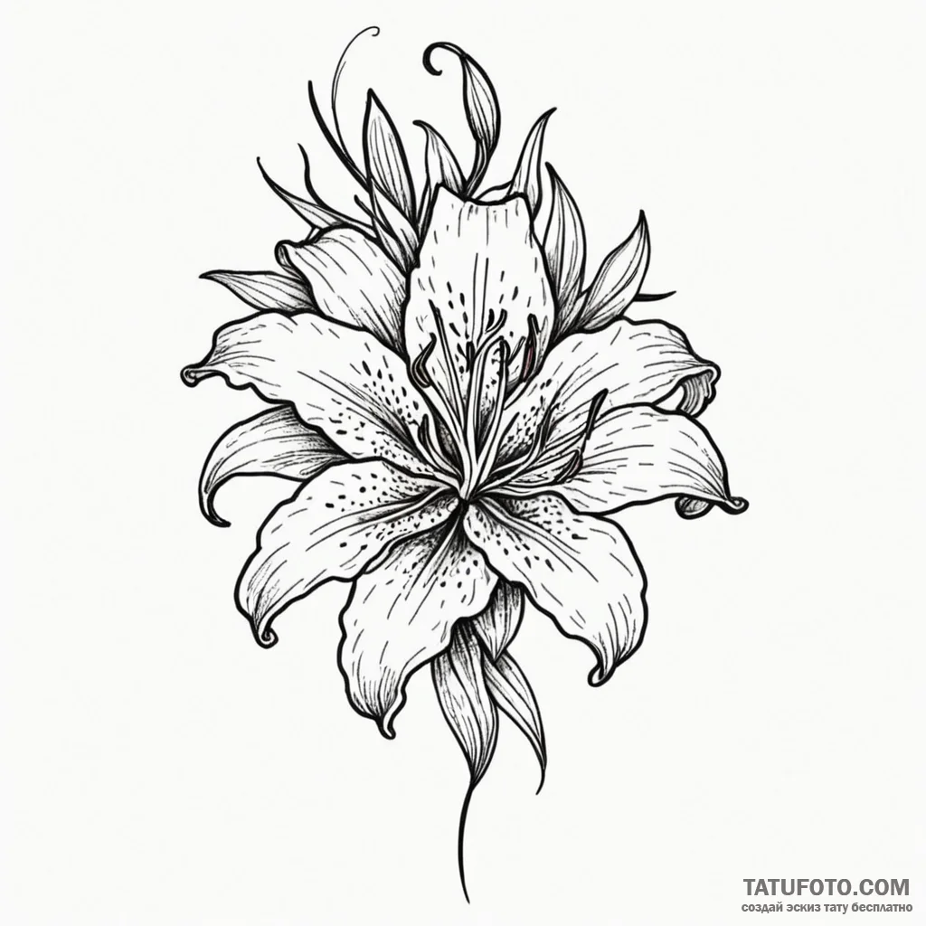 Tiger lily in full, vibrant bloom, tattoo dra... - эскиз тату (№1750270905_0, 18.06.2025 18:21) — Tatufoto.com