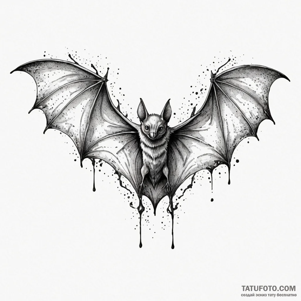 Bat with delicate, lace-like wings, ink illus... - эскиз тату (№1750271744_0, 18.06.2025 18:35) — Tatufoto.com
