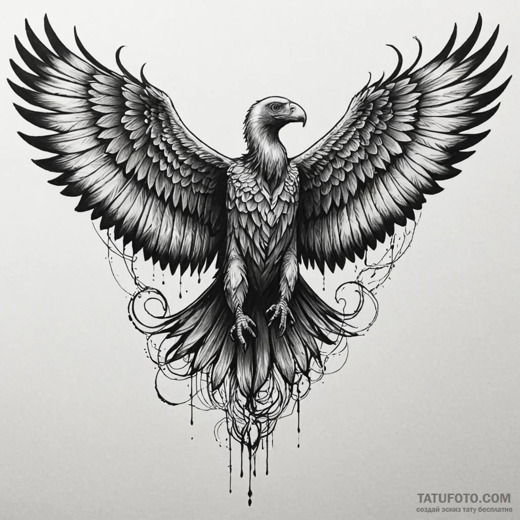 Vulture wings beneath crimson sky, artistic t... - эскиз тату (№1750272464_0, 18.06.2025 18:47) — Tatufoto.com