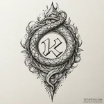 Sapphire serpent devouring rune, artistic tat… — эскиз тату (№1750272594_0, 18.06.2025 18:49) — Tatufoto.com