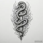 Angelic serpent rising from mist, tattoo line… — эскиз тату (№1750273381_0, 18.06.2025 19:03) — Tatufoto.com