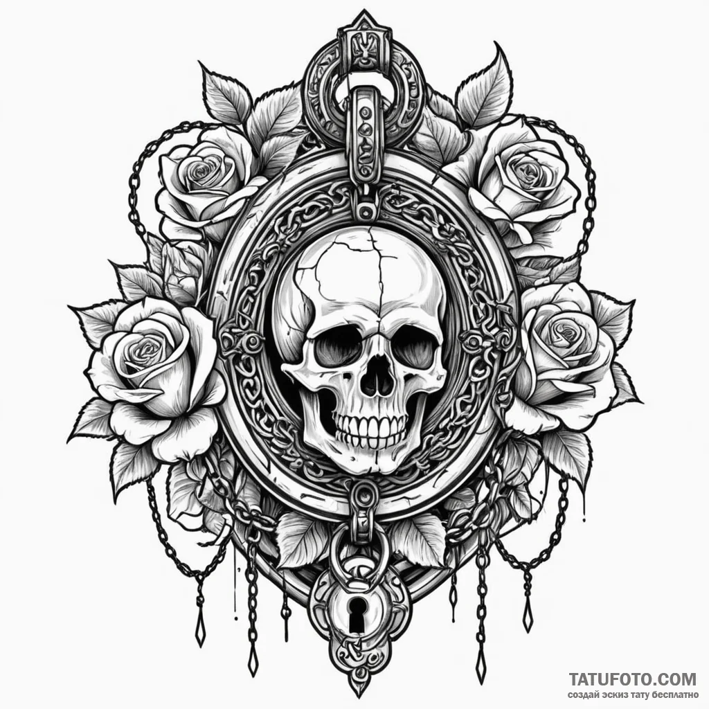 Ancient door with chained lock, tattoo sketch... - эскиз тату (№1750273448_0, 18.06.2025 19:04) — Tatufoto.com