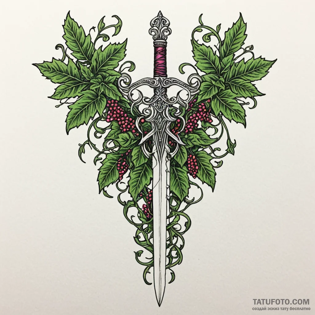Dagger entwined with ivy, ink illustration fo... - эскиз тату (№1750273578_0, 18.06.2025 19:06) — Tatufoto.com