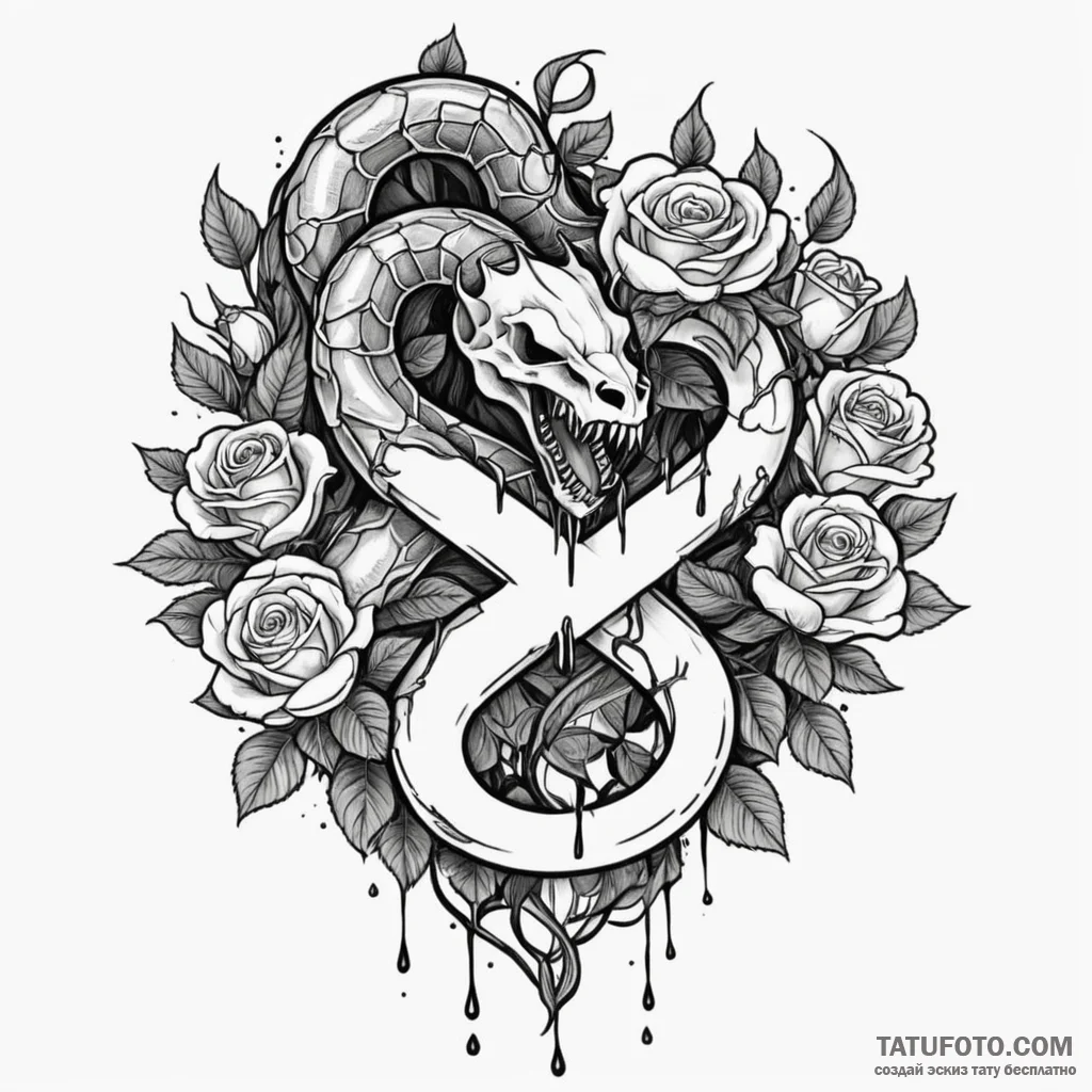 Onyx serpent devouring rune, artistic tattoo... - эскиз тату (№1750274360_0, 18.06.2025 19:19) — Tatufoto.com