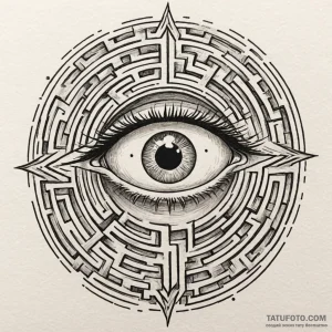 Unblinking eye at the center of a labyrinth,... - эскиз тату (№1750274553_0, 18.06.2025 19:22) — Tatufoto.com